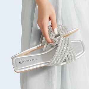 women's rhinestone silver flat sandals